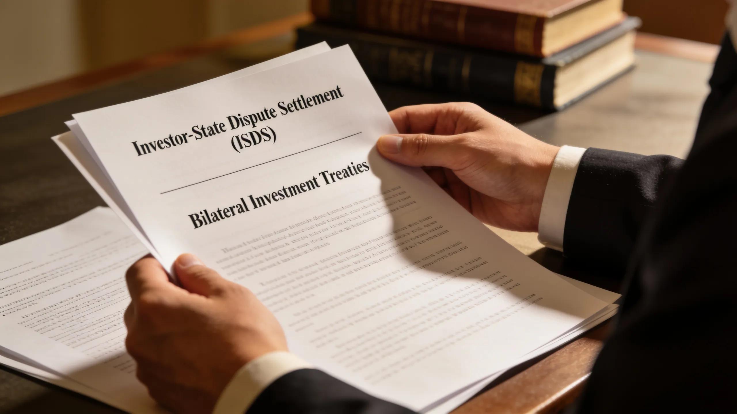 Close-up of legal documents related to Investor-State Dispute Settlement