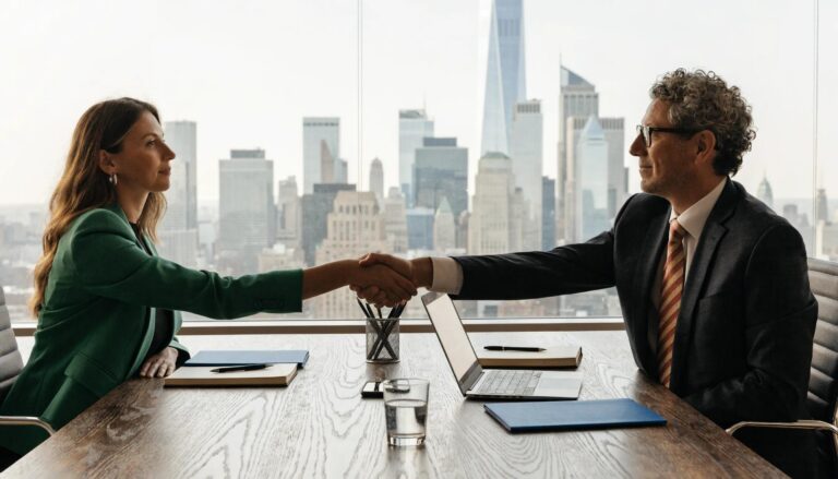 Business professionals shaking hands to represent non-circumvention NDAs in a professional setting