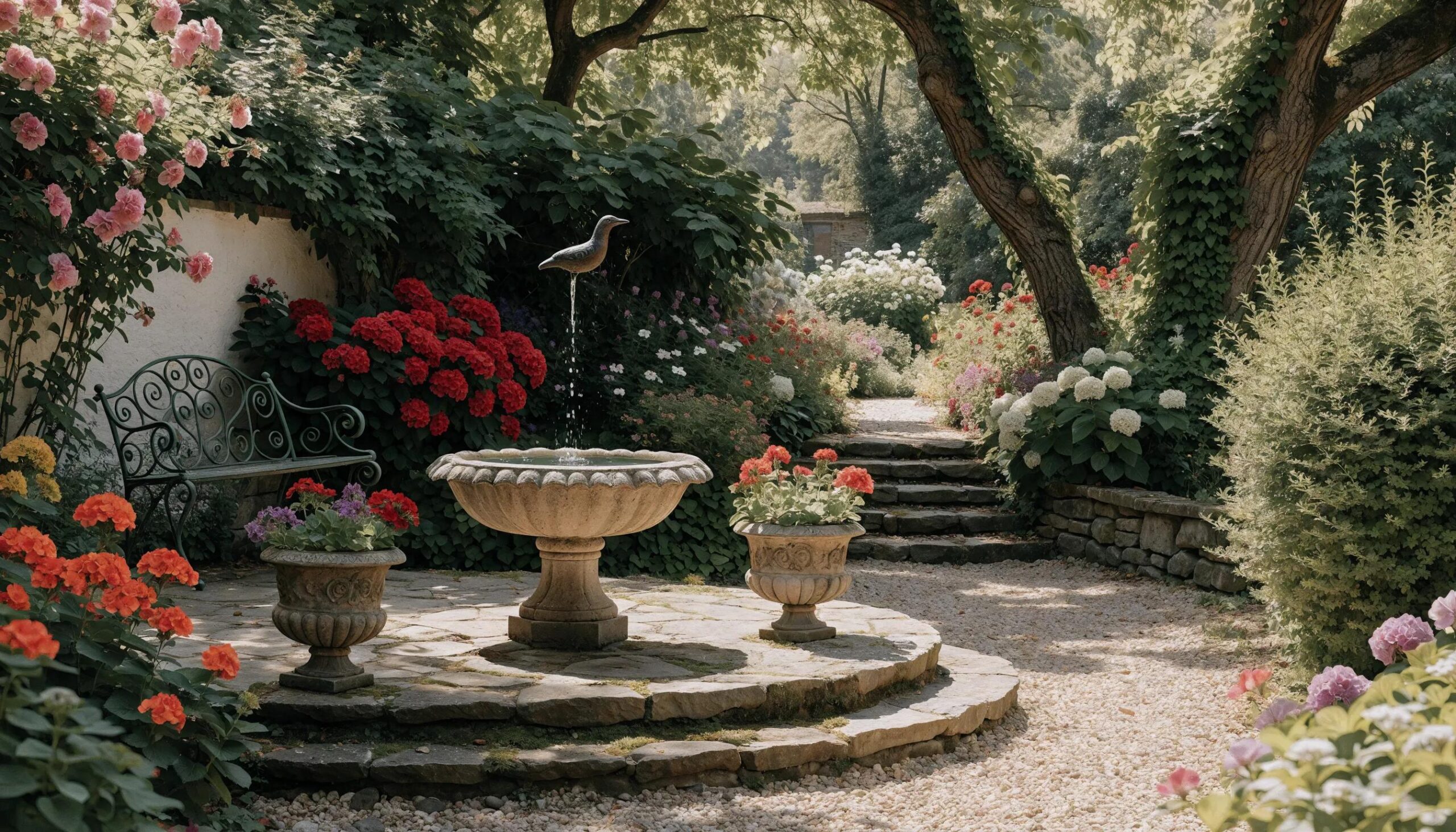 Tranquil garden scene representing the concept of garden leave in Florida