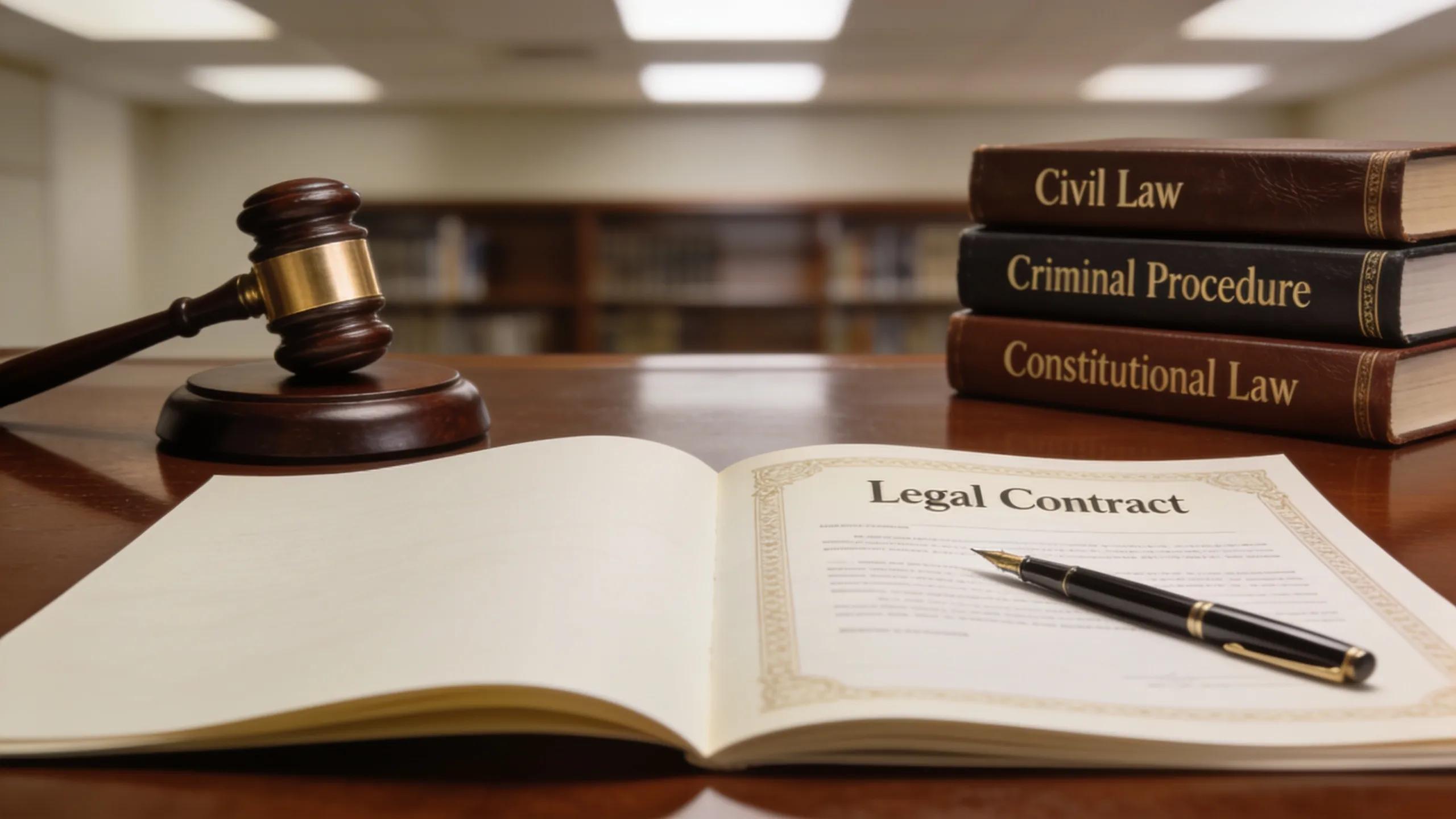 Legal office with contract document and gavel symbolizing tortious interference in Florida